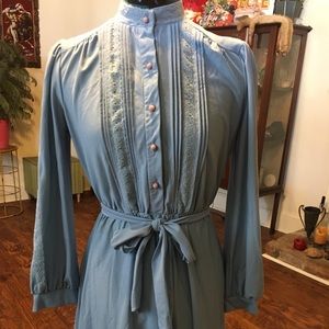 1970’s Baby Blue, Polyester, Long Sleeved Dress